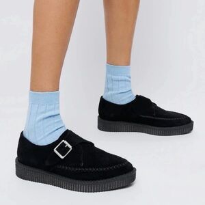 Re/Done 70s Creeper Black Suede Platform Buckle Shoes EU38 US7